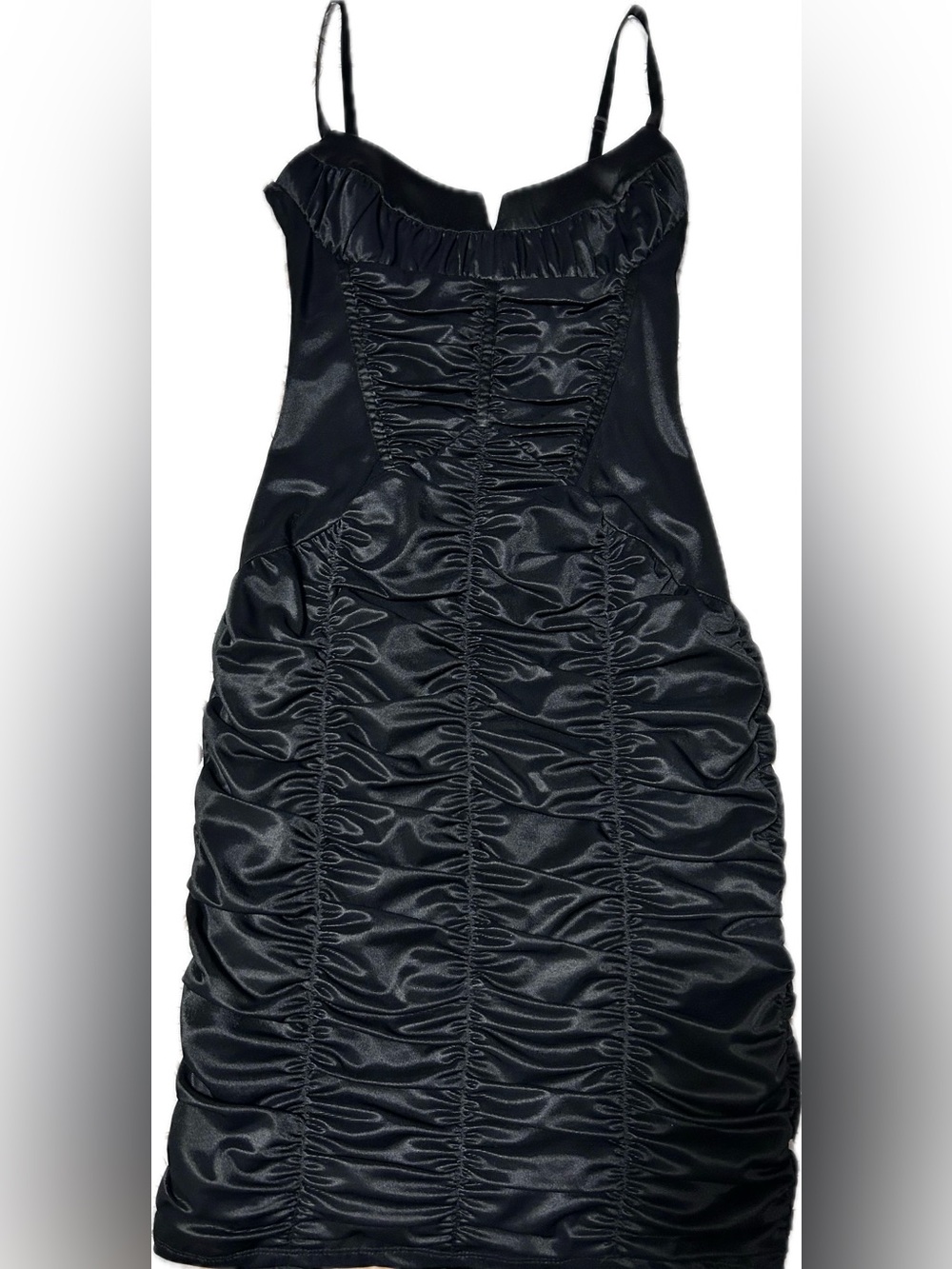 bebe Black Ruched Dress with Gold Zipper Accent